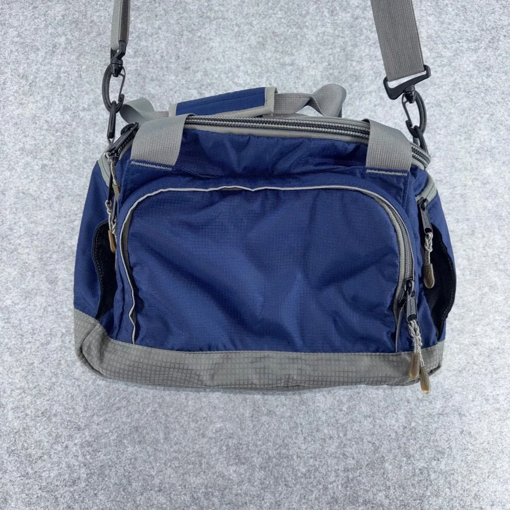 LL Bean Navy Blue Gray Ripstop Nylon Crossbody Shoulder Bag Utility Travel Tote